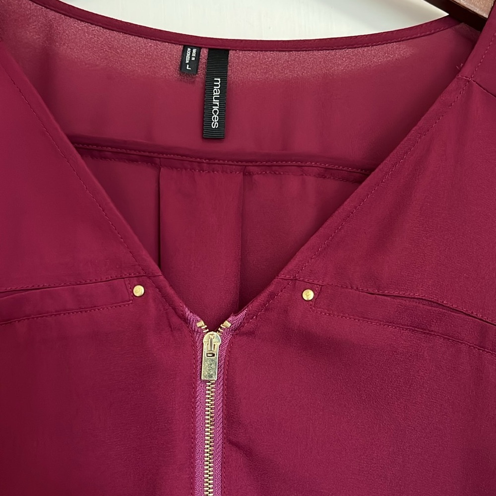 Maurices Women’s Large Burgundy Semi sheer Bouse with 3/4 sleeves - Picture 2 of 5